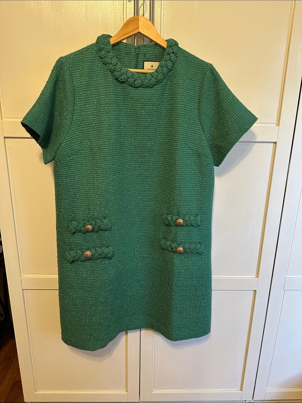 Tuckernuck Emerald Green Textured Knit Dress with Braided Trim